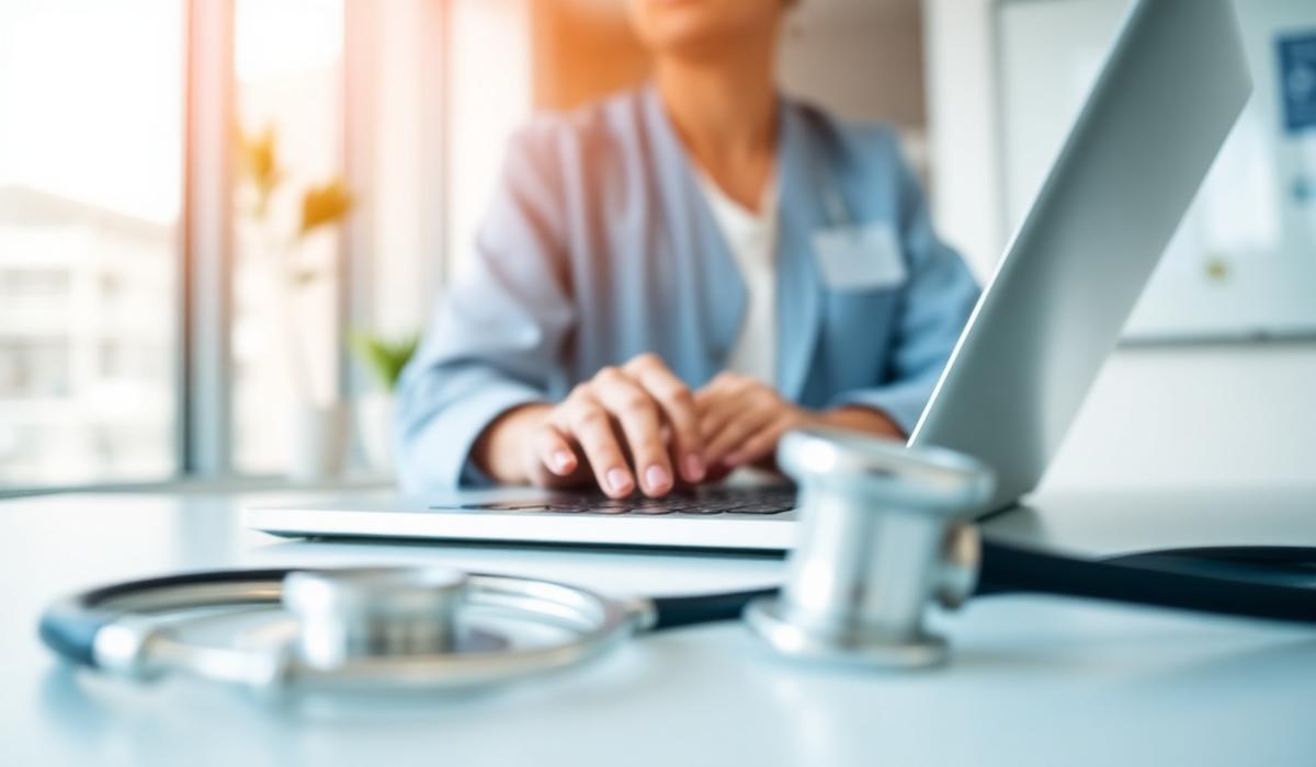 Provider using telehealth on a laptop